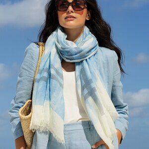 Pastel Tone Blue Striped Checkered Large Scarf Soft Comfy NEW